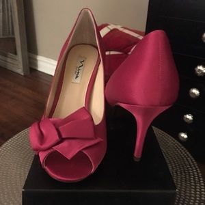 Nina Fuchsia Satin Peep Toe Heels